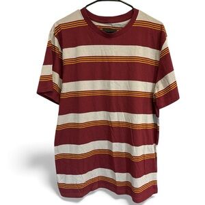 Brixton Striped Short Sleeve T Shirt Men’s Large Burgundy Cream